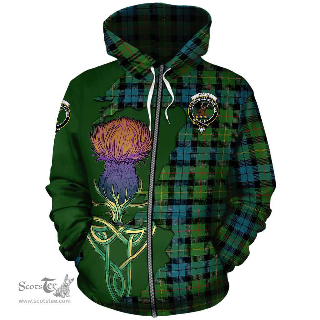 Scottish Rollo Ancient Clan Tartan Crest with Thistle and Scotland Map Tartan Plaid Hoodie Scottish Plaid Tartan Plaid - ScotsTee - scotstee.com