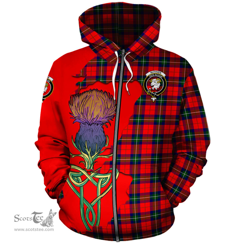 Scottish Ruthven Modern Clan Tartan Crest with Thistle and Scotland Map Tartan Plaid Hoodie Scottish Plaid Tartan Plaid - ScotsTee - scotstee.com