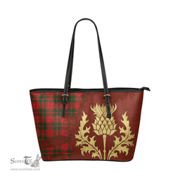 Scottish Crief District Clan Tartan Leather Tote Bag - Thistle Royal Style Scottish Plaid Tartan Plaid