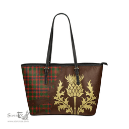 Scottish Nithsdale District Clan Tartan Leather Tote Bag - Thistle Royal Style Scottish Plaid Tartan Plaid