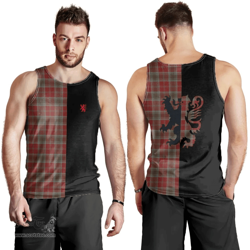 Scottish Lindsay Weathered Clan Tartan Men Tank Top - Lion Rampant Style Scottish Plaid Tartan Plaid