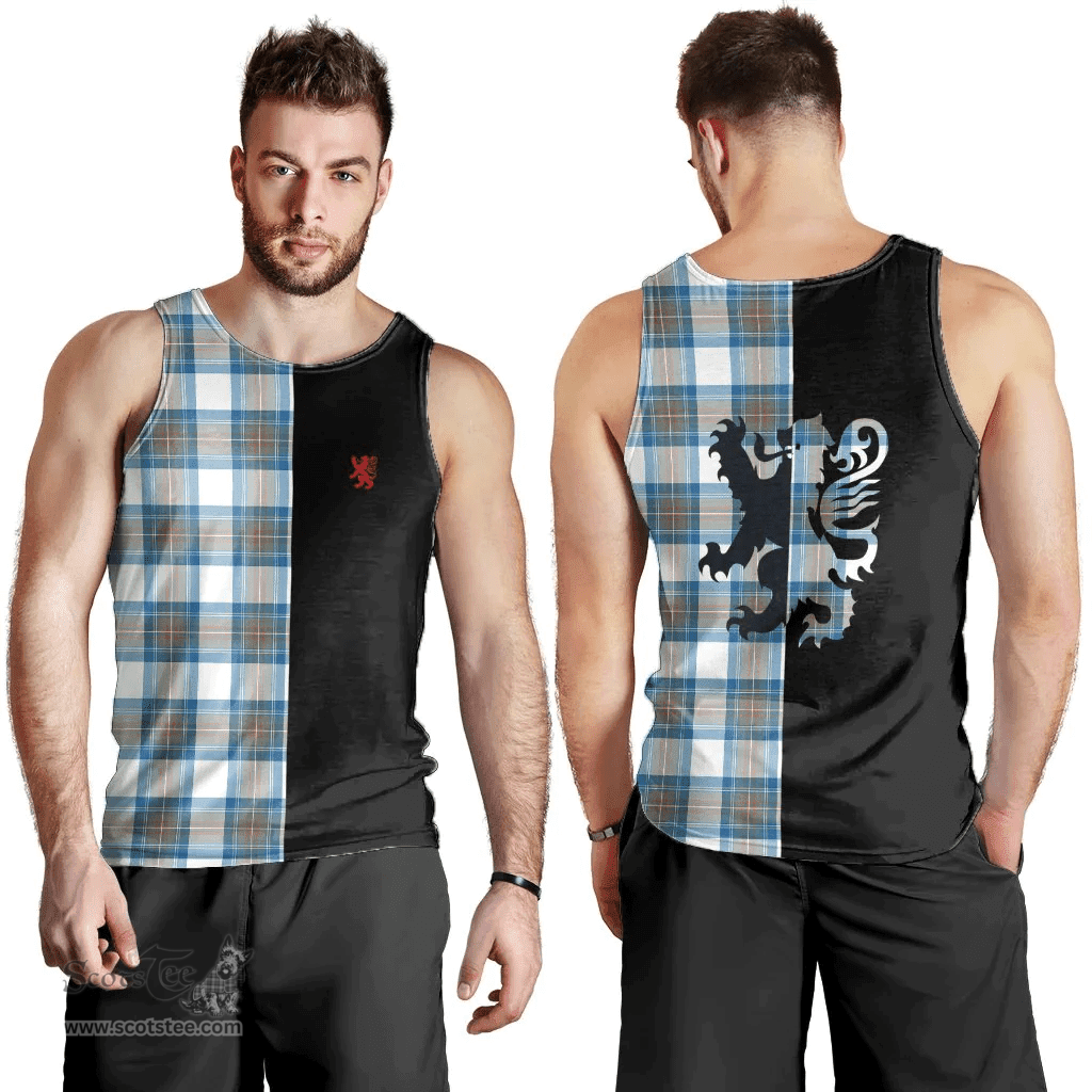 Scottish Stewart Muted Blue Clan Tartan Men Tank Top - Lion Rampant Style Scottish Plaid Tartan Plaid