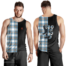 Scottish Stewart Muted Blue Clan Tartan Men Tank Top - Lion Rampant Style Scottish Plaid Tartan Plaid