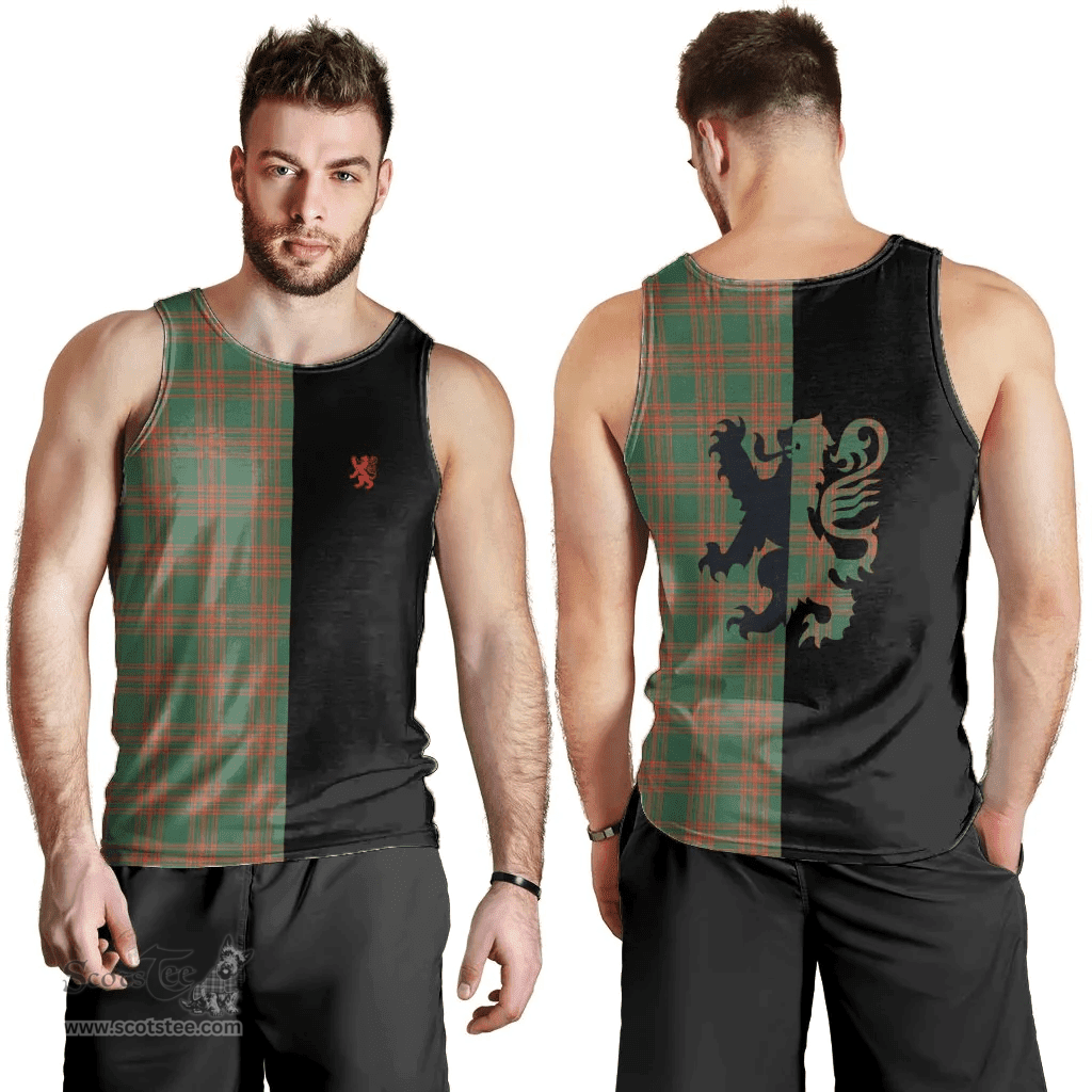 Scottish Menzies Green Ancient Clan Tartan Men Tank Top - Lion Rampant Style Scottish Plaid Tartan Plaid