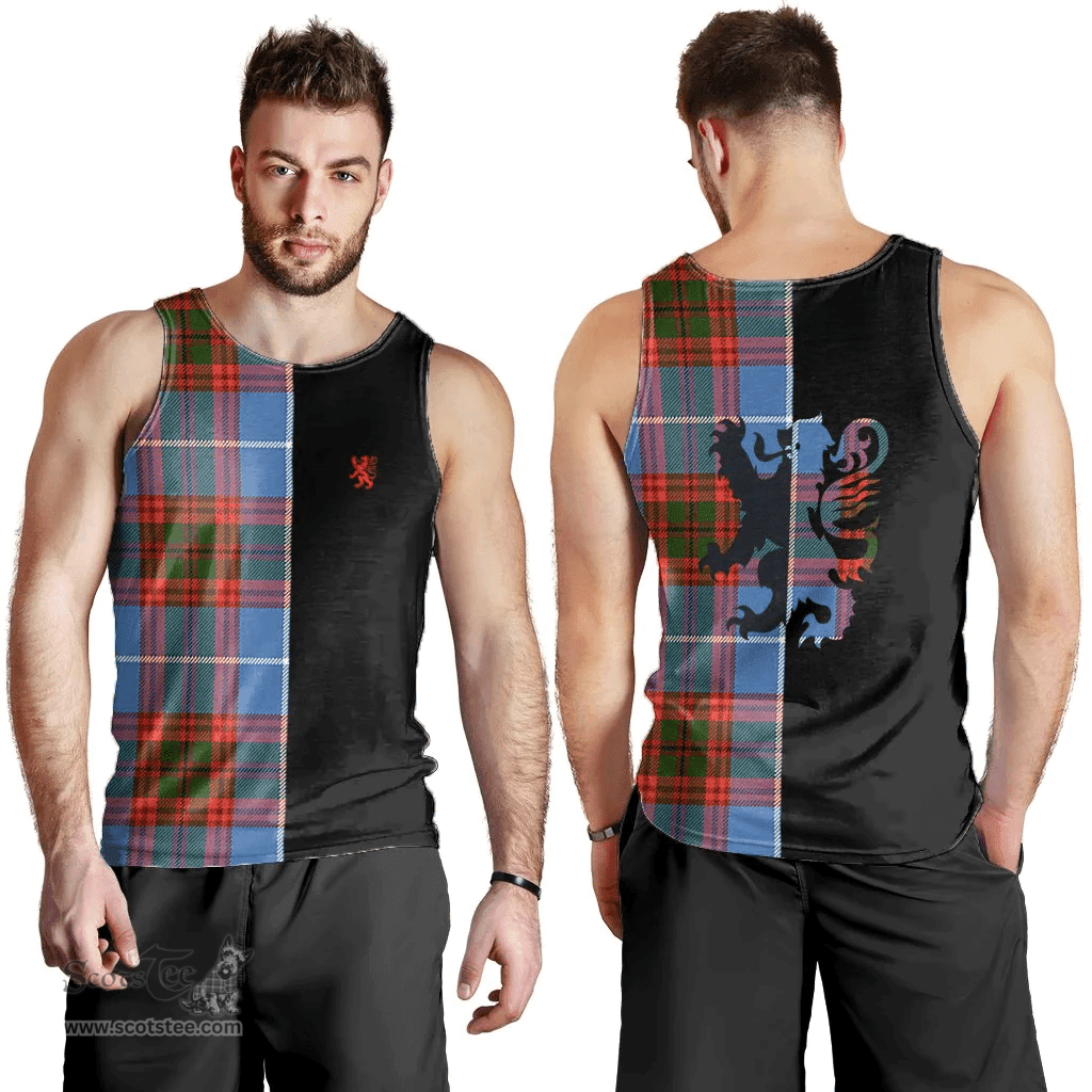 Scottish Newton Clan Tartan Men Tank Top - Lion Rampant Style Scottish Plaid Tartan Plaid