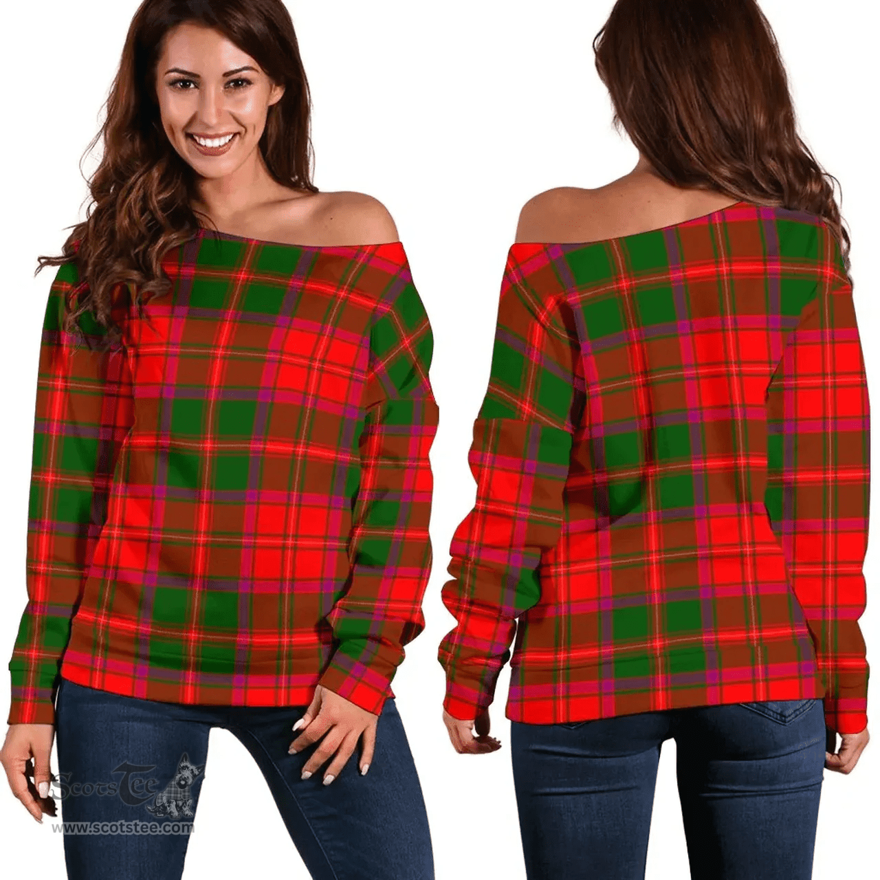 Scottish Crief District Clan Tartan Women Off Shoulder Sweatshirt - Classic Scottish Plaid Tartan Plaid