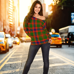 Scottish Nithsdale District Clan Tartan Women Off Shoulder Sweatshirt - Classic Scottish Plaid Tartan Plaid