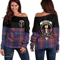 Scottish Chisholm Hunting Modern Clan Tartan Off Shoulder Sweatshirt - Crest Special Style