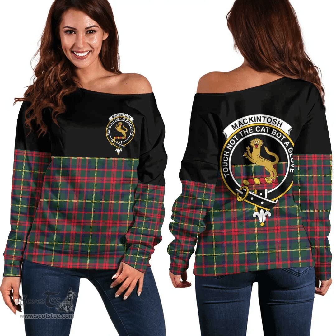 Scottish MacKintosh Hunting Modern Clan Tartan Off Shoulder Sweatshirt - Crest Special Style