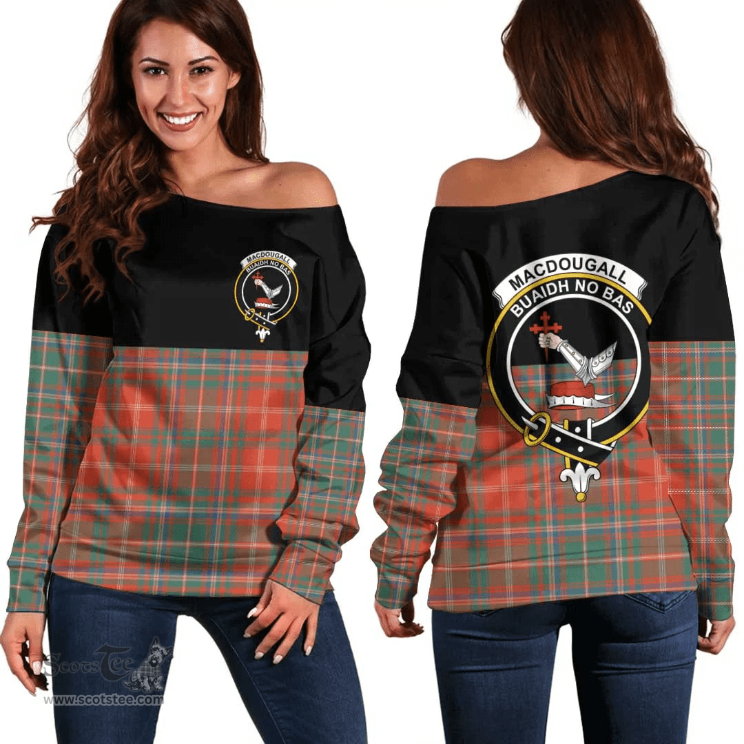 Scottish MacDougall Ancient Clan Tartan Off Shoulder Sweatshirt - Crest Special Style