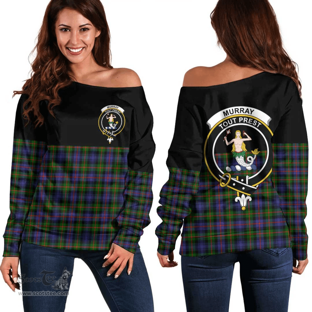 Scottish Murray of Atholl Modern Clan Tartan Off Shoulder Sweatshirt - Crest Special Style