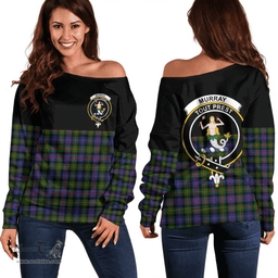 Scottish Murray of Atholl Modern Clan Tartan Off Shoulder Sweatshirt - Crest Special Style