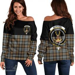 Scottish Gordon Weathered Clan Tartan Off Shoulder Sweatshirt - Crest Special Style