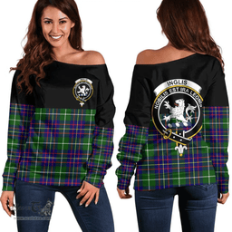 Scottish Inglis Modern Clan Tartan Off Shoulder Sweatshirt - Crest Special Style