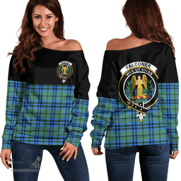 Scottish Falconer Clan Tartan Off Shoulder Sweatshirt - Crest Special Style