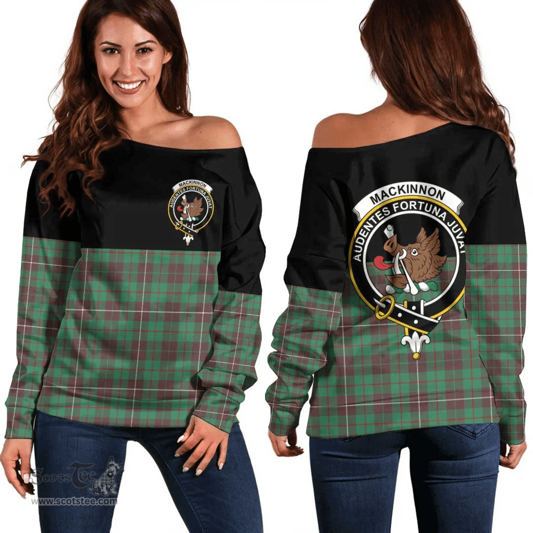Scottish MacKinnon Hunting Ancient Clan Tartan Off Shoulder Sweatshirt - Crest Special Style