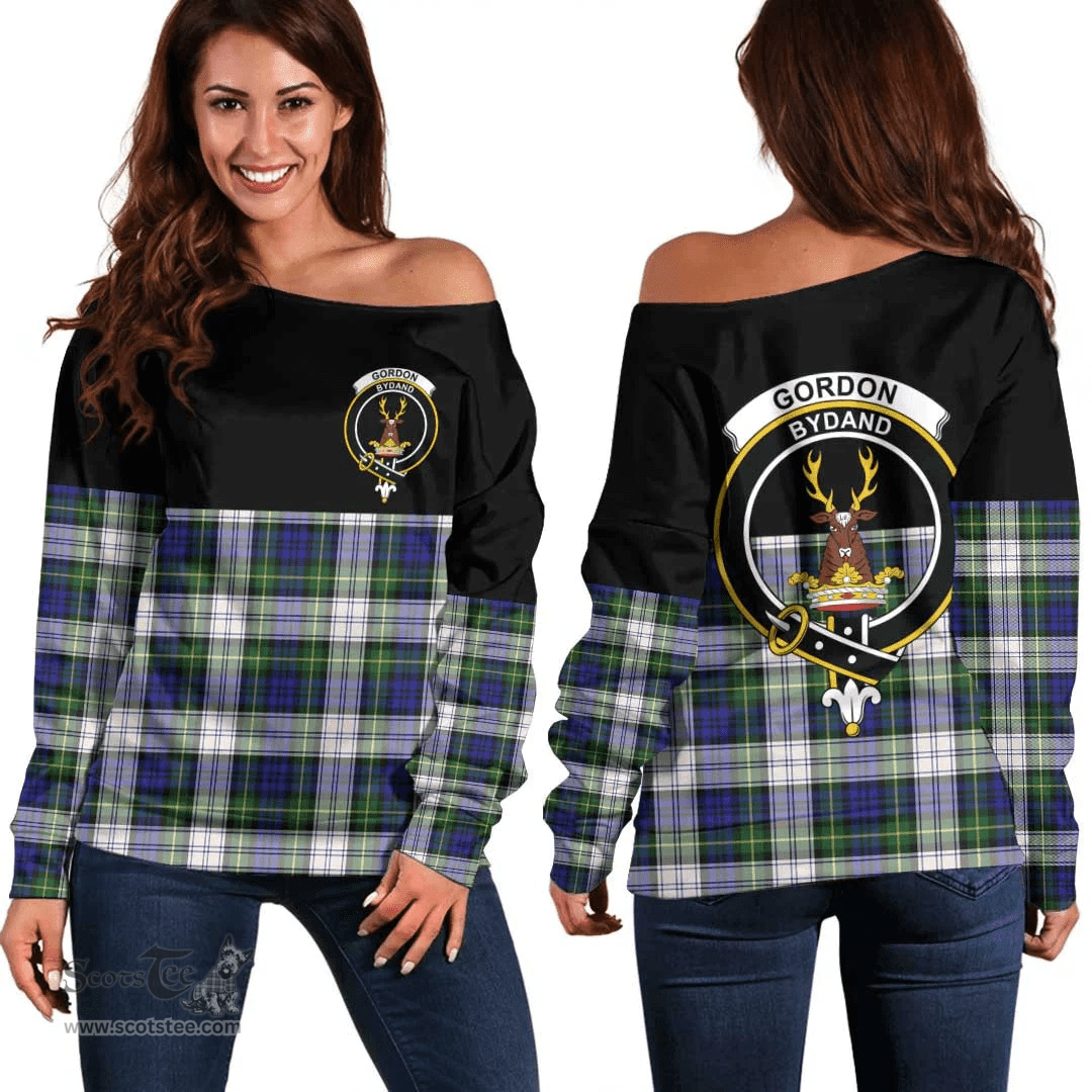 Scottish Gordon Dress Modern Clan Tartan Off Shoulder Sweatshirt - Crest Special Style