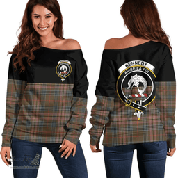 Scottish Kennedy Weathered Clan Tartan Off Shoulder Sweatshirt - Crest Special Style