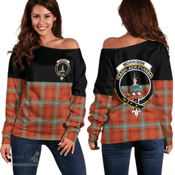 Scottish Morrison Red Ancient Clan Tartan Off Shoulder Sweatshirt - Crest Special Style