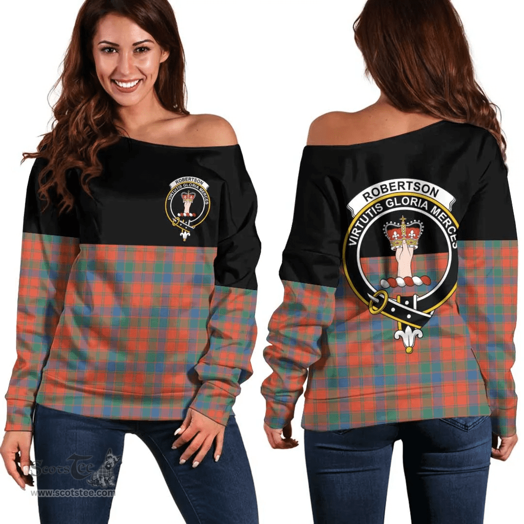 Scottish Robertson Ancient Clan Tartan Off Shoulder Sweatshirt - Crest Special Style