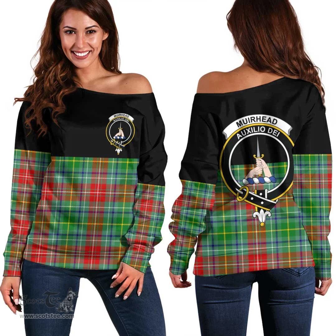 Scottish Muirhead Clan Tartan Off Shoulder Sweatshirt - Crest Special Style