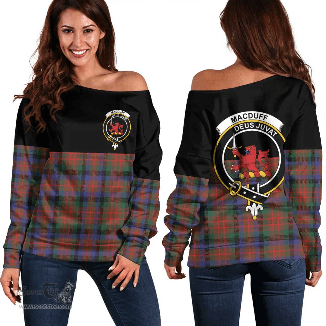 Scottish MacDuff Hunting Modern Clan Tartan Off Shoulder Sweatshirt - Crest Special Style