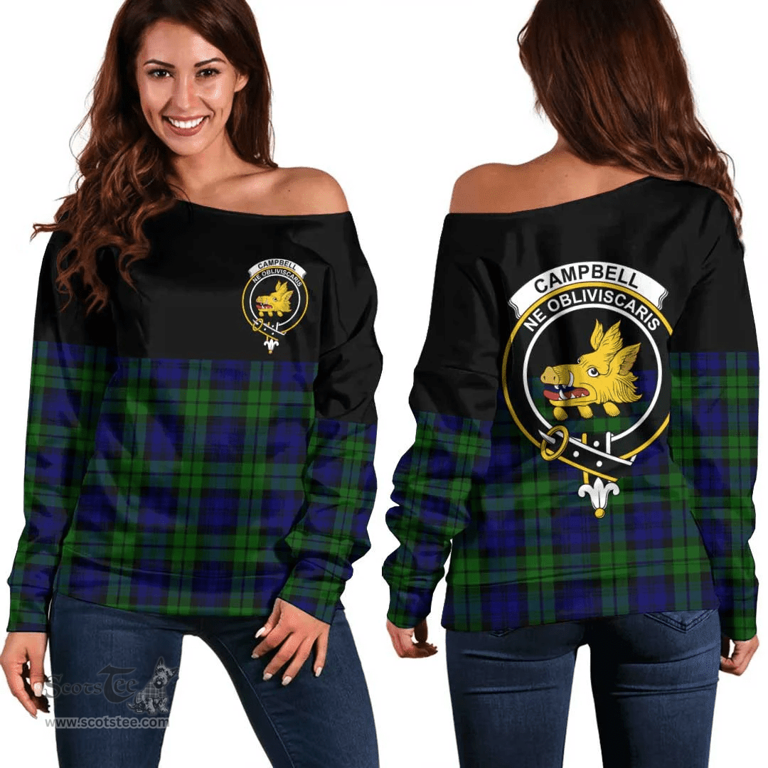 Scottish Campbell Modern Clan Tartan Off Shoulder Sweatshirt - Crest Special Style