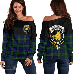 Scottish Campbell Modern Clan Tartan Off Shoulder Sweatshirt - Crest Special Style