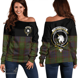 Scottish Cunningham Hunting Modern Clan Tartan Off Shoulder Sweatshirt - Crest Special Style