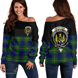 Scottish Johnston Modern Clan Tartan Off Shoulder Sweatshirt - Crest Special Style