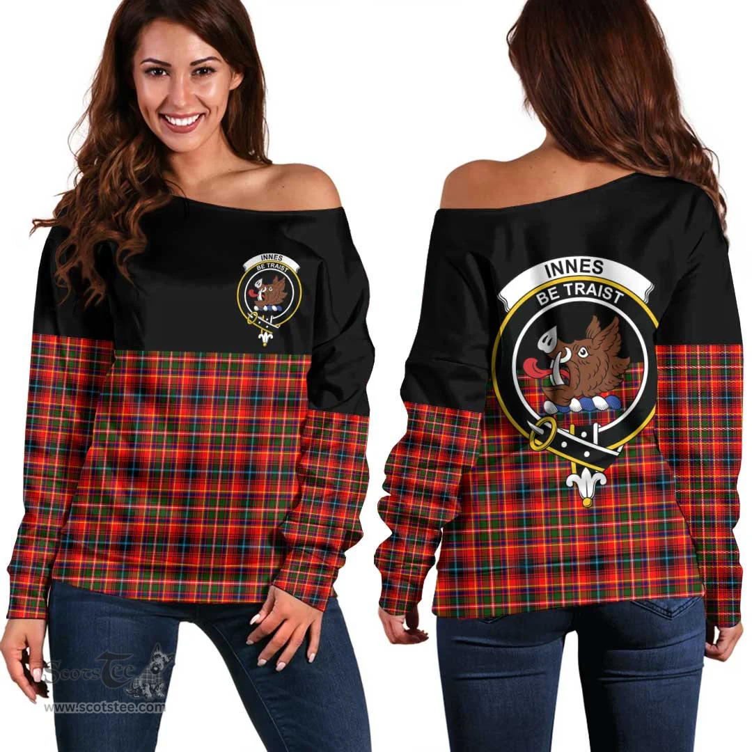 Scottish Innes Modern Clan Tartan Off Shoulder Sweatshirt - Crest Special Style