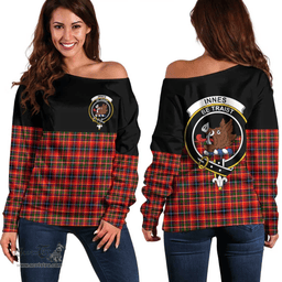 Scottish Innes Modern Clan Tartan Off Shoulder Sweatshirt - Crest Special Style