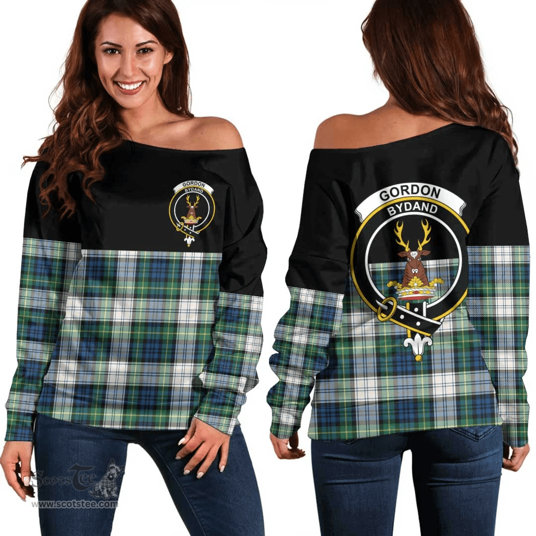 Scottish Gordon Dress Ancient Clan Tartan Off Shoulder Sweatshirt - Crest Special Style
