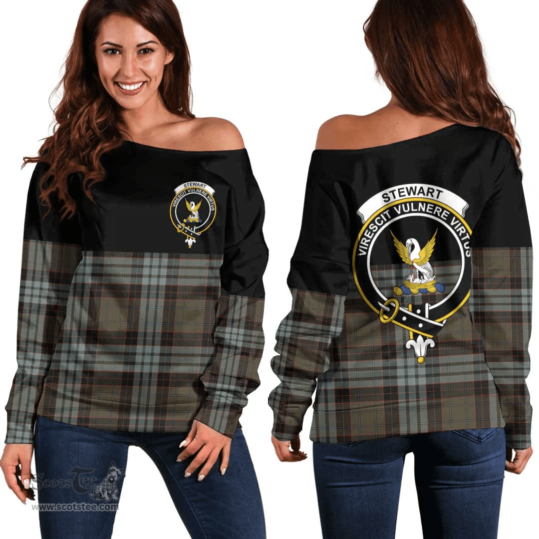 Scottish Stewart Old Weathered Clan Tartan Off Shoulder Sweatshirt - Crest Special Style