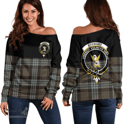 Scottish Stewart Old Weathered Clan Tartan Off Shoulder Sweatshirt - Crest Special Style