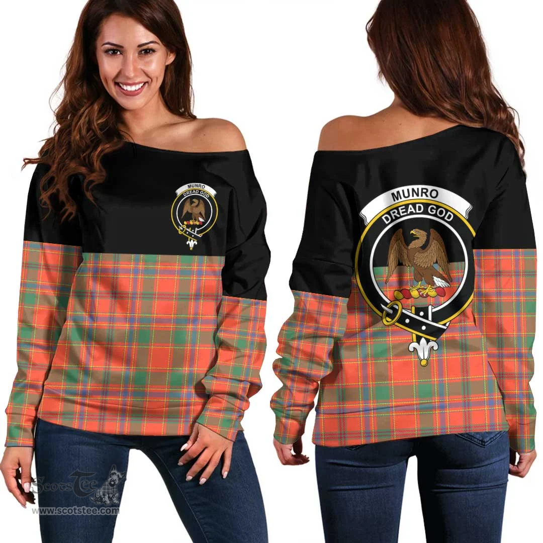 Scottish Munro Ancient Clan Tartan Off Shoulder Sweatshirt - Crest Special Style