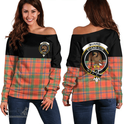 Scottish Munro Ancient Clan Tartan Off Shoulder Sweatshirt - Crest Special Style