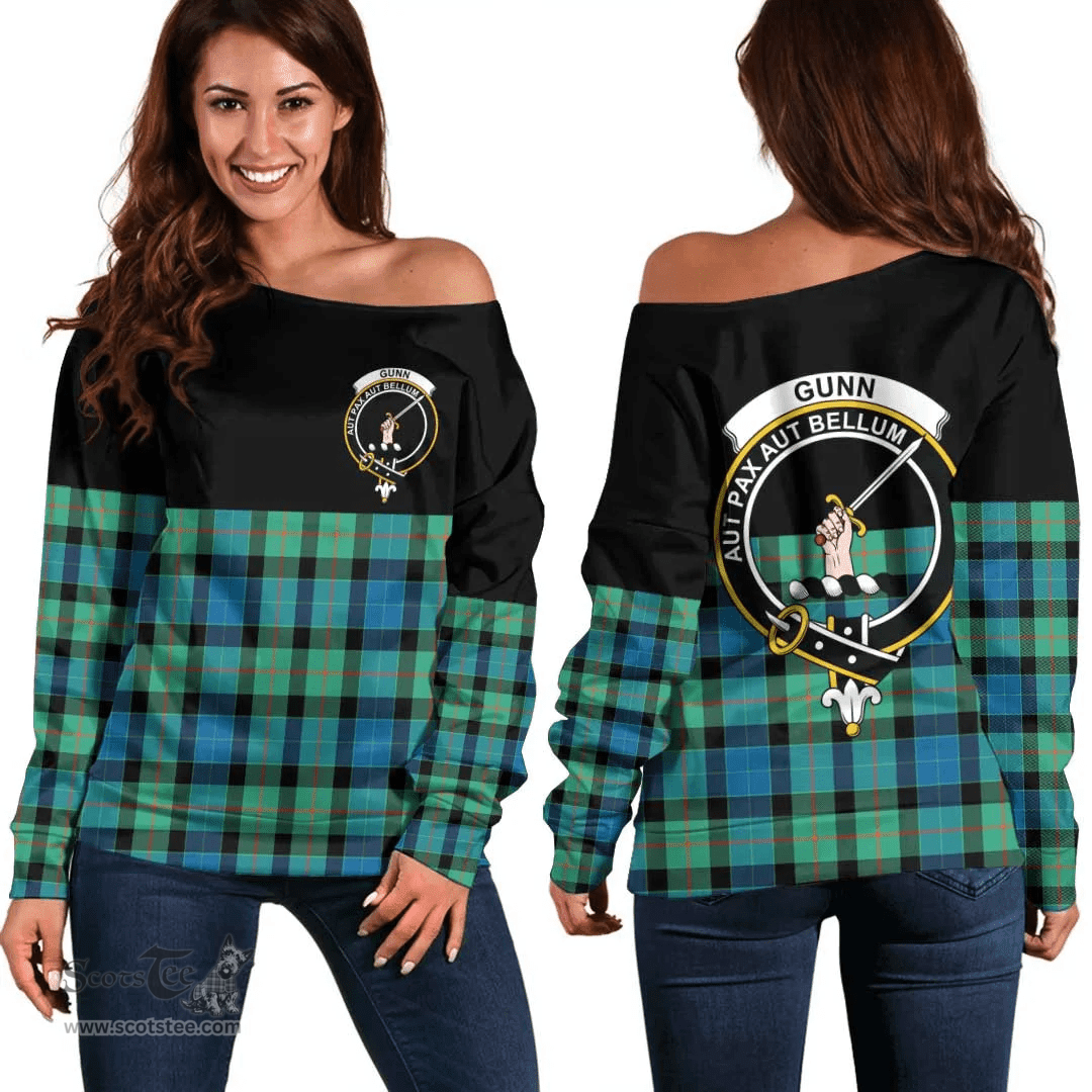 Scottish Gunn Ancient Clan Tartan Off Shoulder Sweatshirt - Crest Special Style