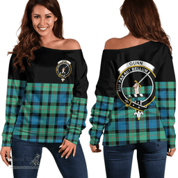 Scottish Gunn Ancient Clan Tartan Off Shoulder Sweatshirt - Crest Special Style