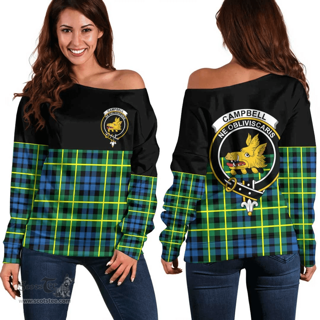 Scottish Campbell of Breadalbane Ancient Clan Tartan Off Shoulder Sweatshirt - Crest Special Style