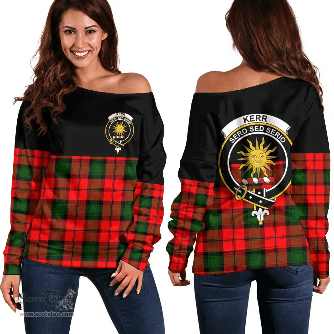 Scottish Kerr Modern Clan Tartan Off Shoulder Sweatshirt - Crest Special Style