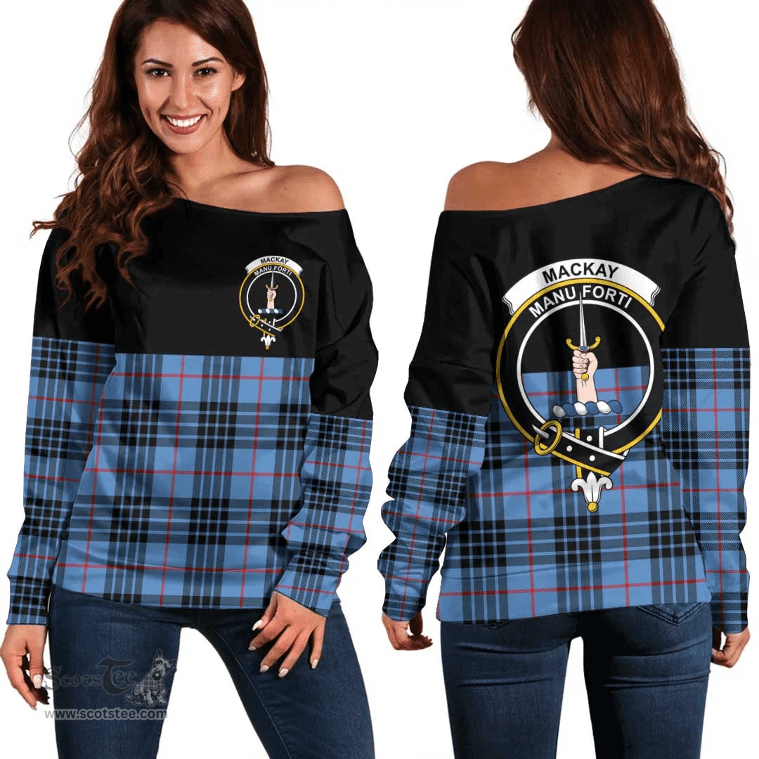 Scottish MacKay Blue Clan Tartan Off Shoulder Sweatshirt - Crest Special Style