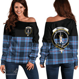 Scottish MacKay Blue Clan Tartan Off Shoulder Sweatshirt - Crest Special Style