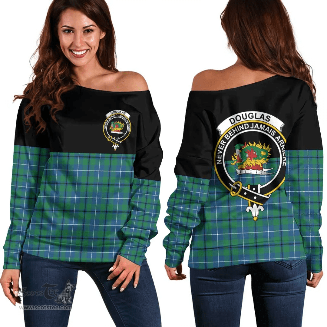 Scottish Douglas Ancient Clan Tartan Off Shoulder Sweatshirt - Crest Special Style