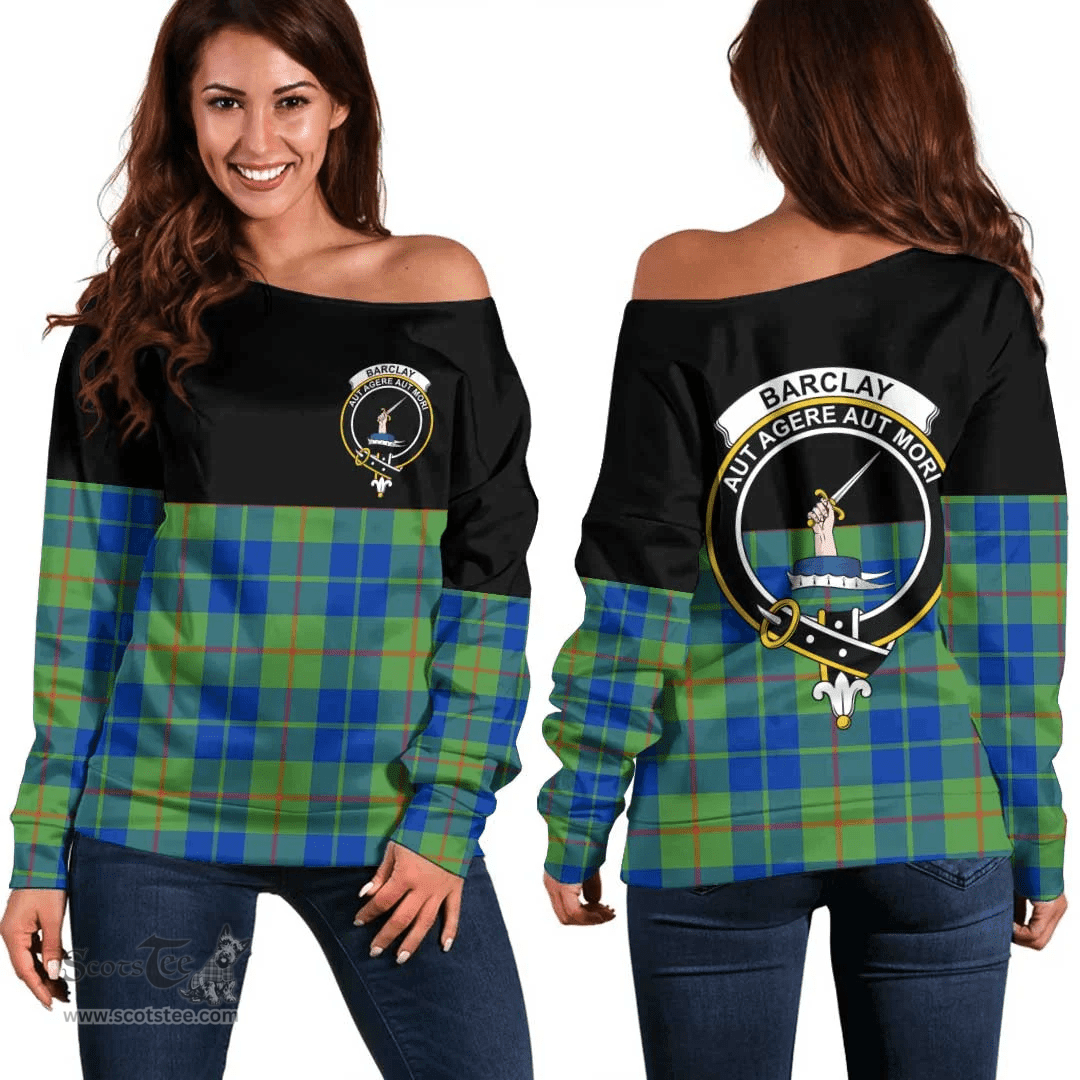 Scottish Barclay Hunting Ancient Clan Tartan Off Shoulder Sweatshirt - Crest Special Style