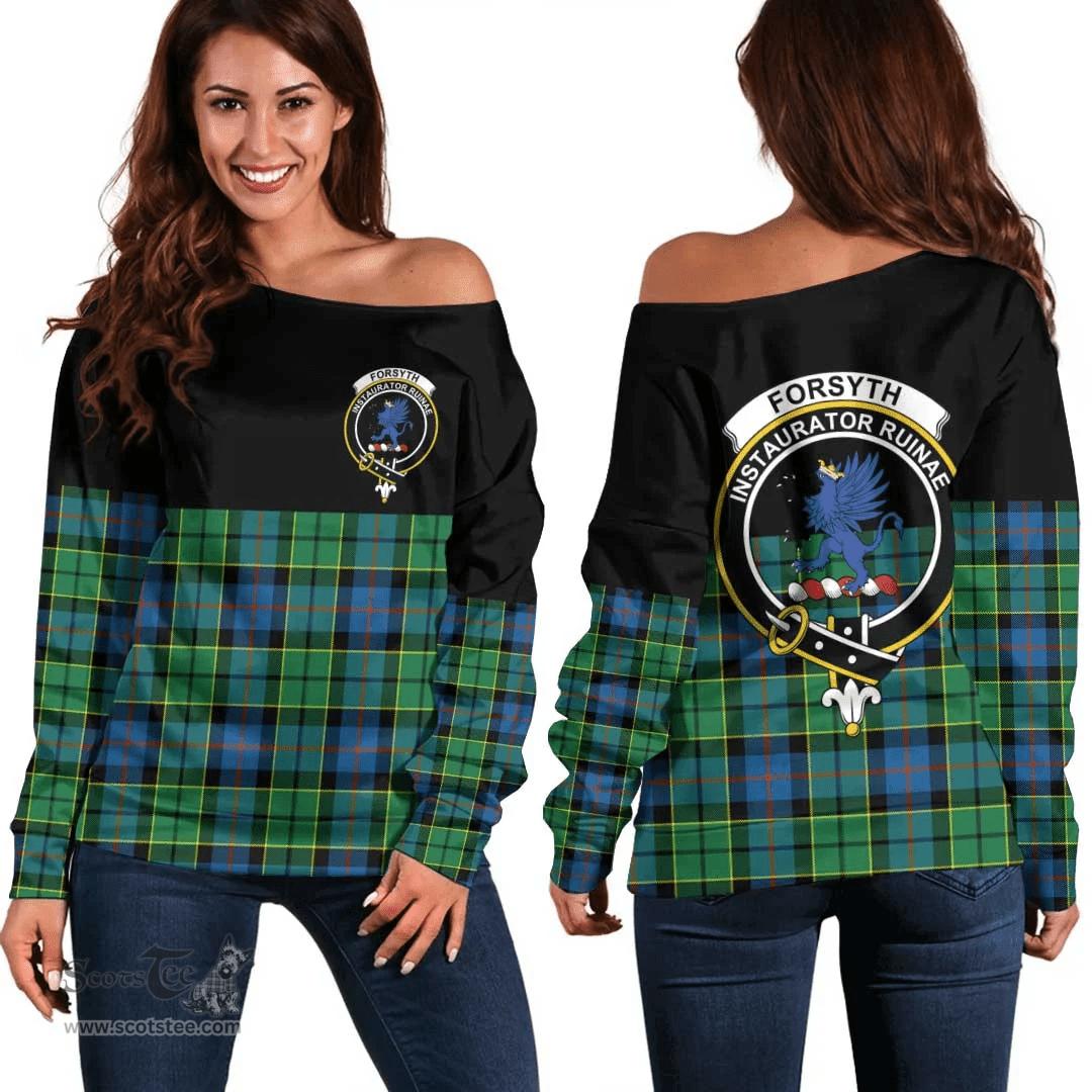 Scottish Forsyth Ancient Clan Tartan Off Shoulder Sweatshirt - Crest Special Style