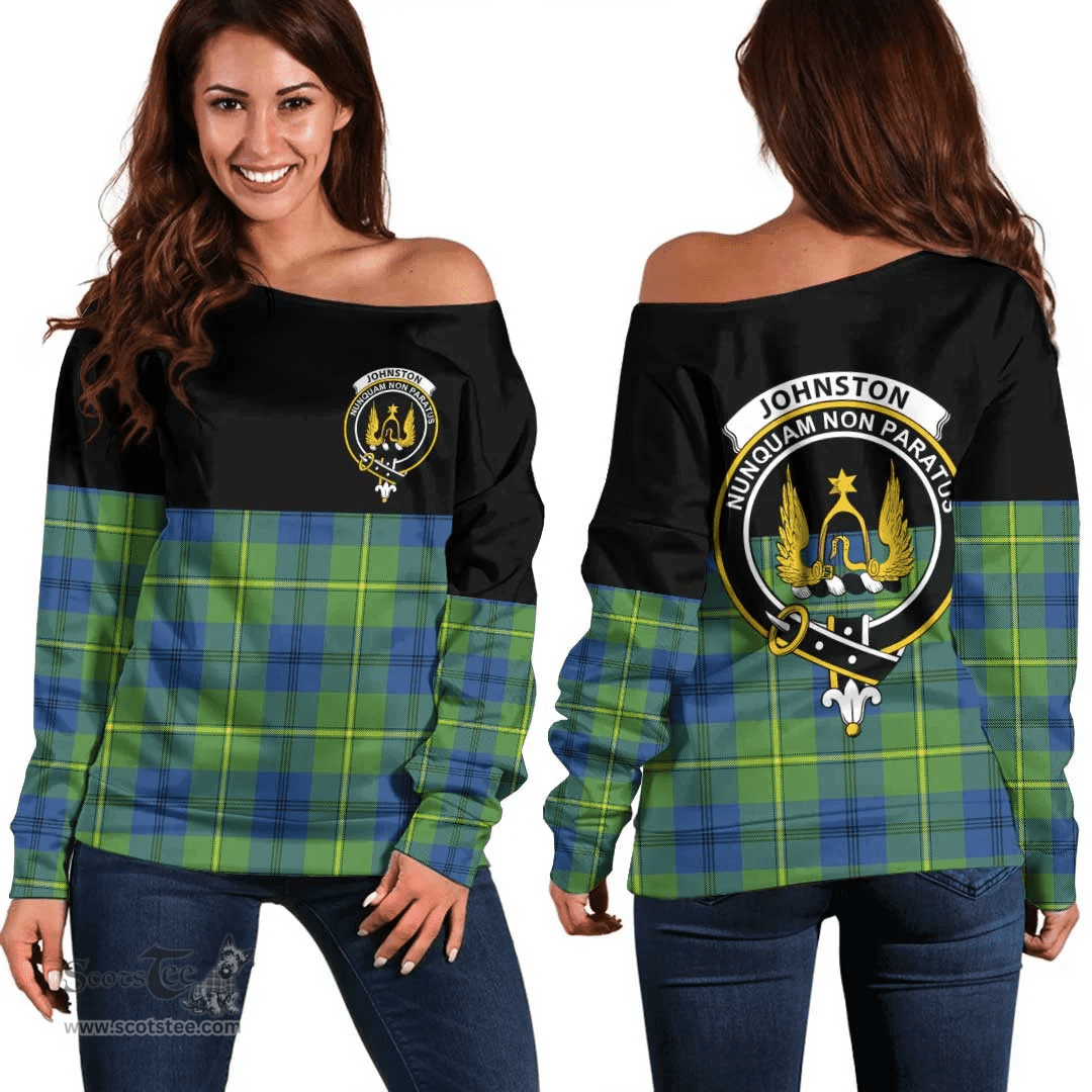 Scottish Johnston Ancient Clan Tartan Off Shoulder Sweatshirt - Crest Special Style