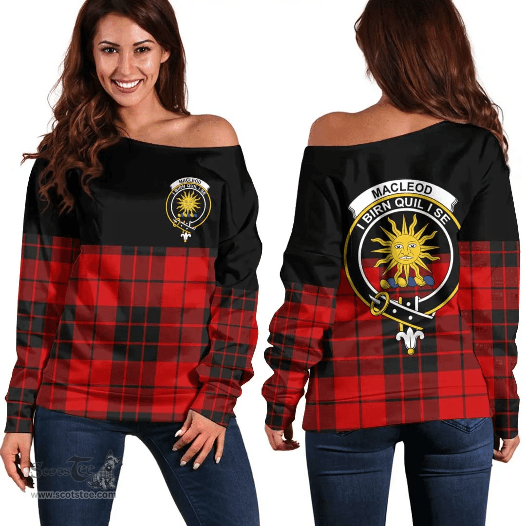 Scottish MacLeod of Raasay Clan Tartan Off Shoulder Sweatshirt - Crest Special Style