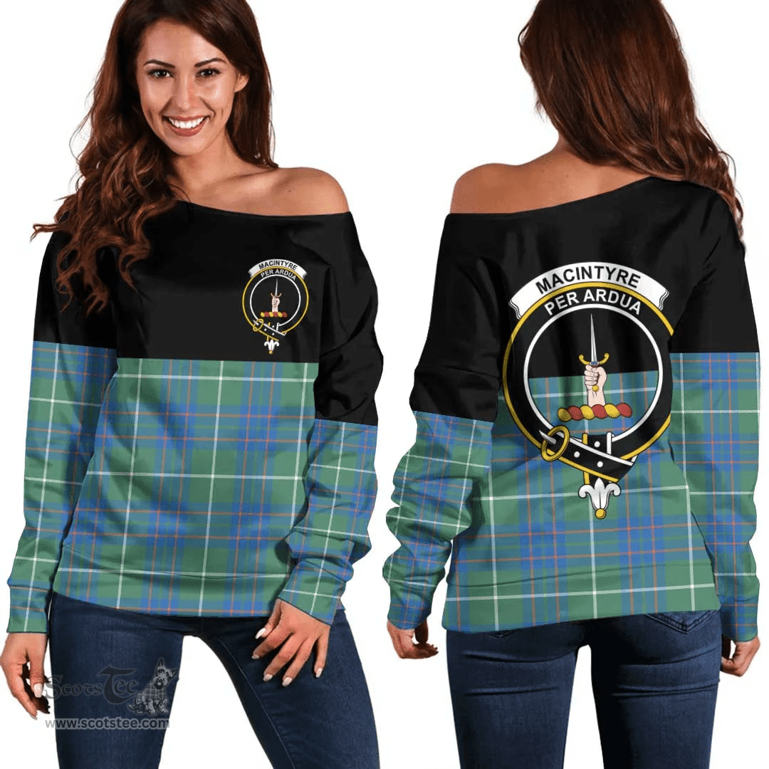 Scottish MacIntyre Hunting Ancient Clan Tartan Off Shoulder Sweatshirt - Crest Special Style