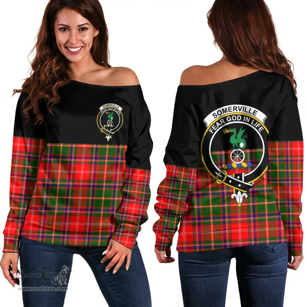 Scottish Somerville Modern Clan Tartan Off Shoulder Sweatshirt - Crest Special Style